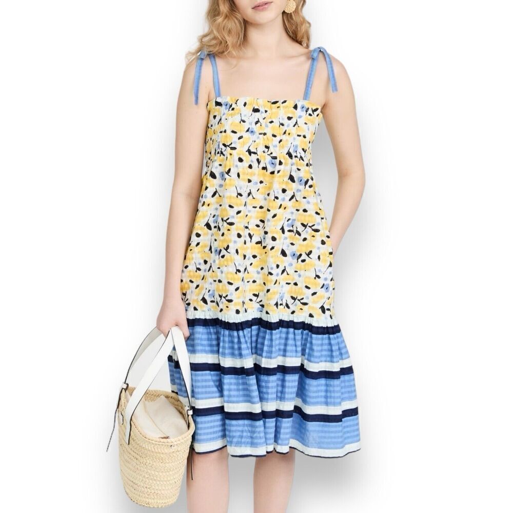 Tanya Taylor Smocked‎ Swim Dress Women's XS Leandra Floral Yellow Blue $295